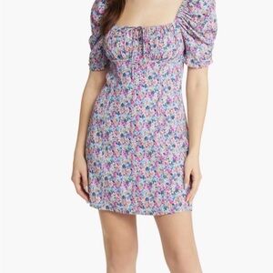 ASTR The Label Floral Puff Mini Sleeve Dress